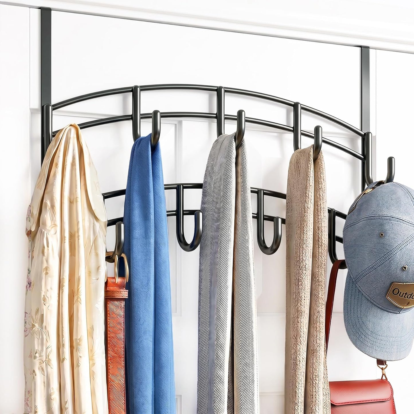 LYNK Professional® Home™ Over the Door Hooks - 9 Hook – Over the Door Coat Rack - Over the Door Hanger - Hanging Towels or Clothes - Bathroom, Bedroom, Laundry Room - Lifetime Ltd. Warranty, Black