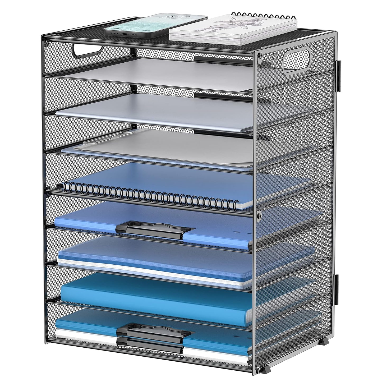 9-Tier Paper Organizer for Desk, Metal Mesh Letter Tray with Handles, Black | Desk File Organizer with Removable Trays for Sorting Files, Folders, Mail and Printer Paper at Home, School or Office