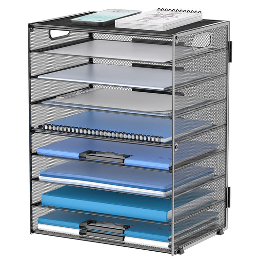 9-Tier Paper Organizer for Desk, Metal Mesh Letter Tray with Handles, Black | Desk File Organizer with Removable Trays for Sorting Files, Folders, Mail and Printer Paper at Home, School or Office
