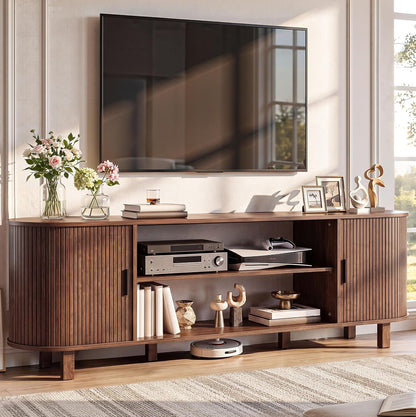 Mid Century Modern TV Stand, 70 inch Entertainment... (Walnut | Engineered Wood)