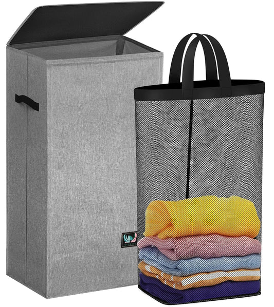 Laundry Hamper with Lid, Reinforced Sturdy Clothes... (Grey | Plastic)