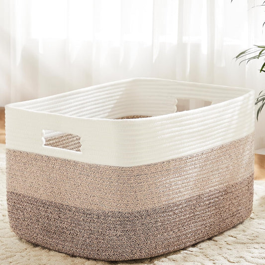 Blanket Basket,Rectangle Woven Baskets for Storage... (‎Brown | Cotton)