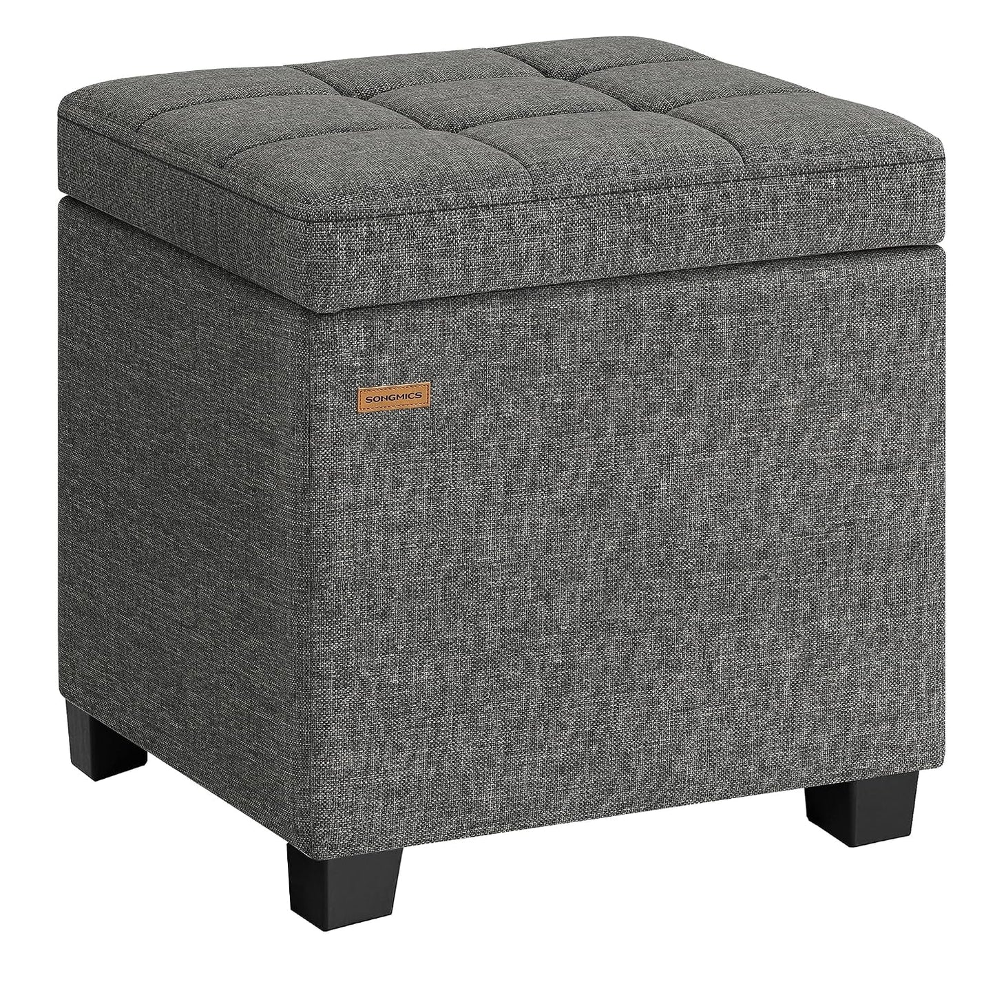 SONGMICS Square Storage Ottoman, Foot Stool Footrest with Legs, Ottoman Cube with Hinged Lid, for Living Room, Bedroom, 16.9 x 16.9 x 18.1 Inches, Linen-Look Fabric, Slate Gray ULOM509GN01