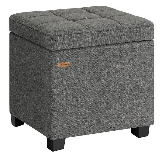 SONGMICS Square Storage Ottoman, Foot Stool Footrest with Legs, Ottoman Cube with Hinged Lid, for Living Room, Bedroom, 16.9 x 16.9 x 18.1 Inches, Linen-Look Fabric, Slate Gray ULOM509GN01