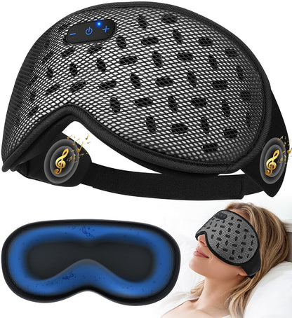 MUSICOZY Sleep Mask Bluetooth Headphone Cooling Weighted Eyemask Headphones | Detachable 3D Blackout Contoured Eye Masks Relaxing No Pressure Cover to Block Light for Women Men Night Rest Office Travel