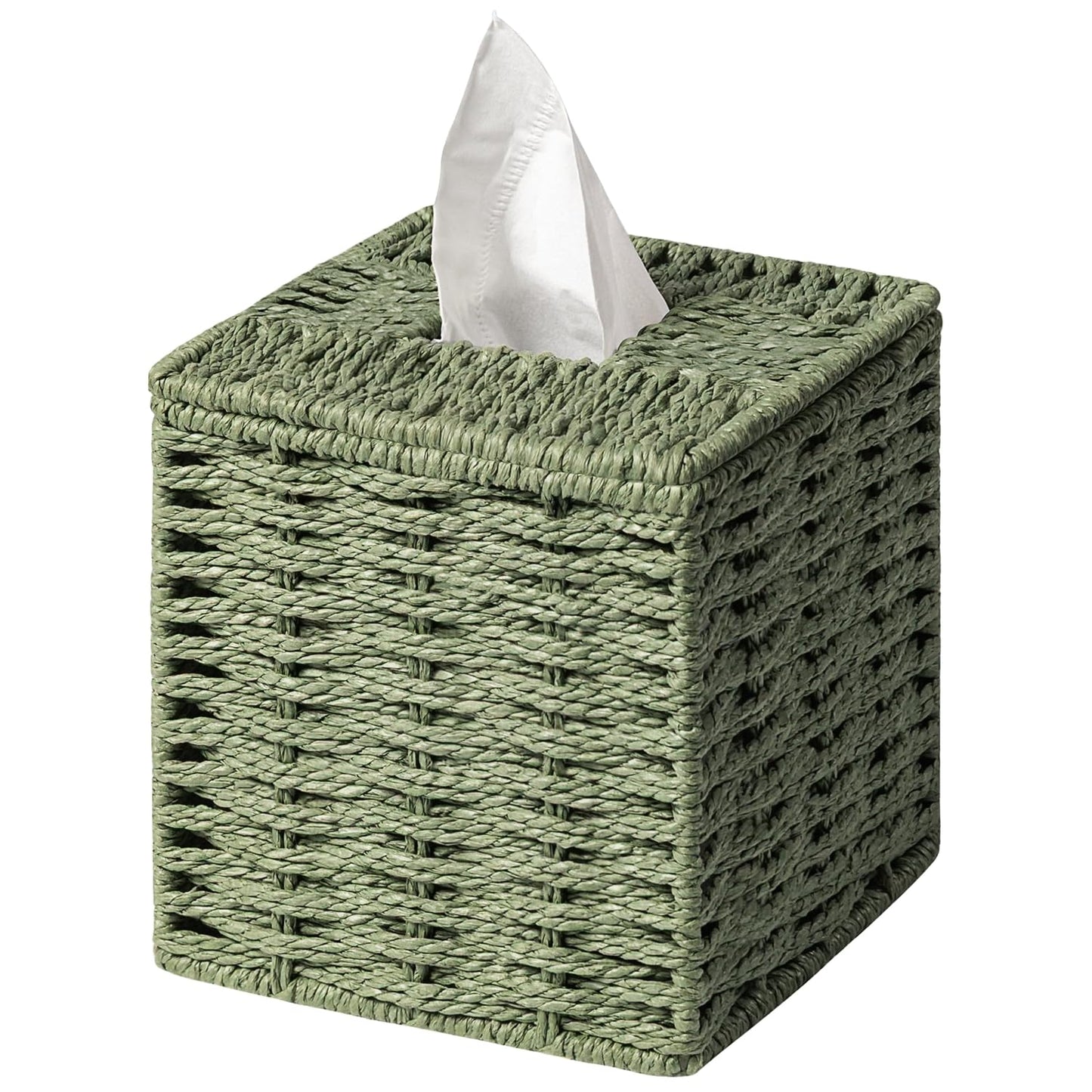 Sage Green Tissue Box Cover, Paper Rope Hand Woven Square Tissue Box Holder for Home Decor, Bathroom Countertop, Office, Bedside Table