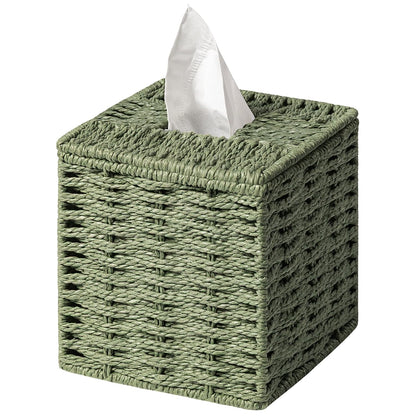 Sage Green Tissue Box Cover, Paper Rope Hand Woven Square Tissue Box Holder for Home Decor, Bathroom Countertop, Office, Bedside Table