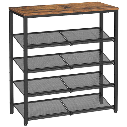 VASAGLE Shoe Rack for Entryway, Freestanding, Adjustable, Industrial | 5-Tier Shoe Rack Organizer with Storage Shelves and Spacious Top, Rustic Brown and Ink Black ULBS038B01
