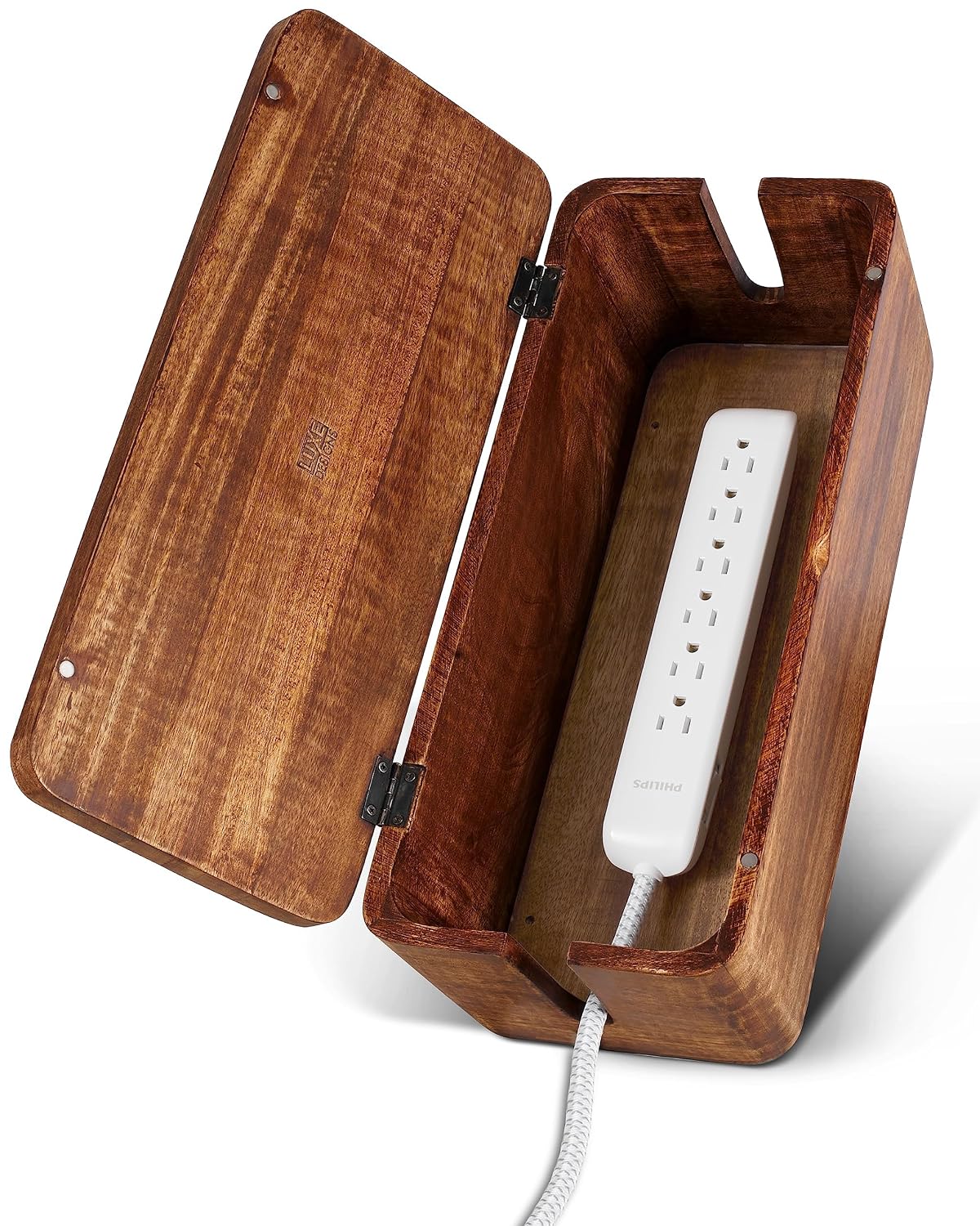Mango Cable Management Box - Rustic Design (Natural, Large) | Mango Wood, Cable Organizer, Rustic Style, Modern Design, Desktop Storage