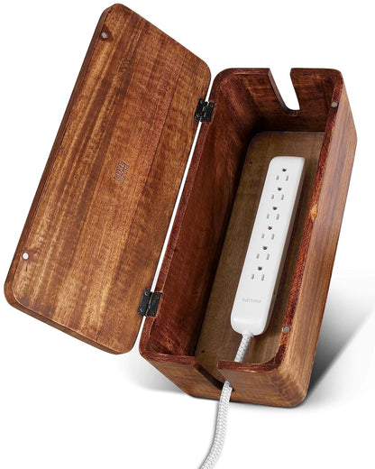 Mango Cable Management Box - Rustic Design (Natural, Large) | Mango Wood, Cable Organizer, Rustic Style, Modern Design, Desktop Storage