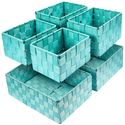 Storage Baskets with Lids: 6 Pack Stackable Woven... (Aqua)
