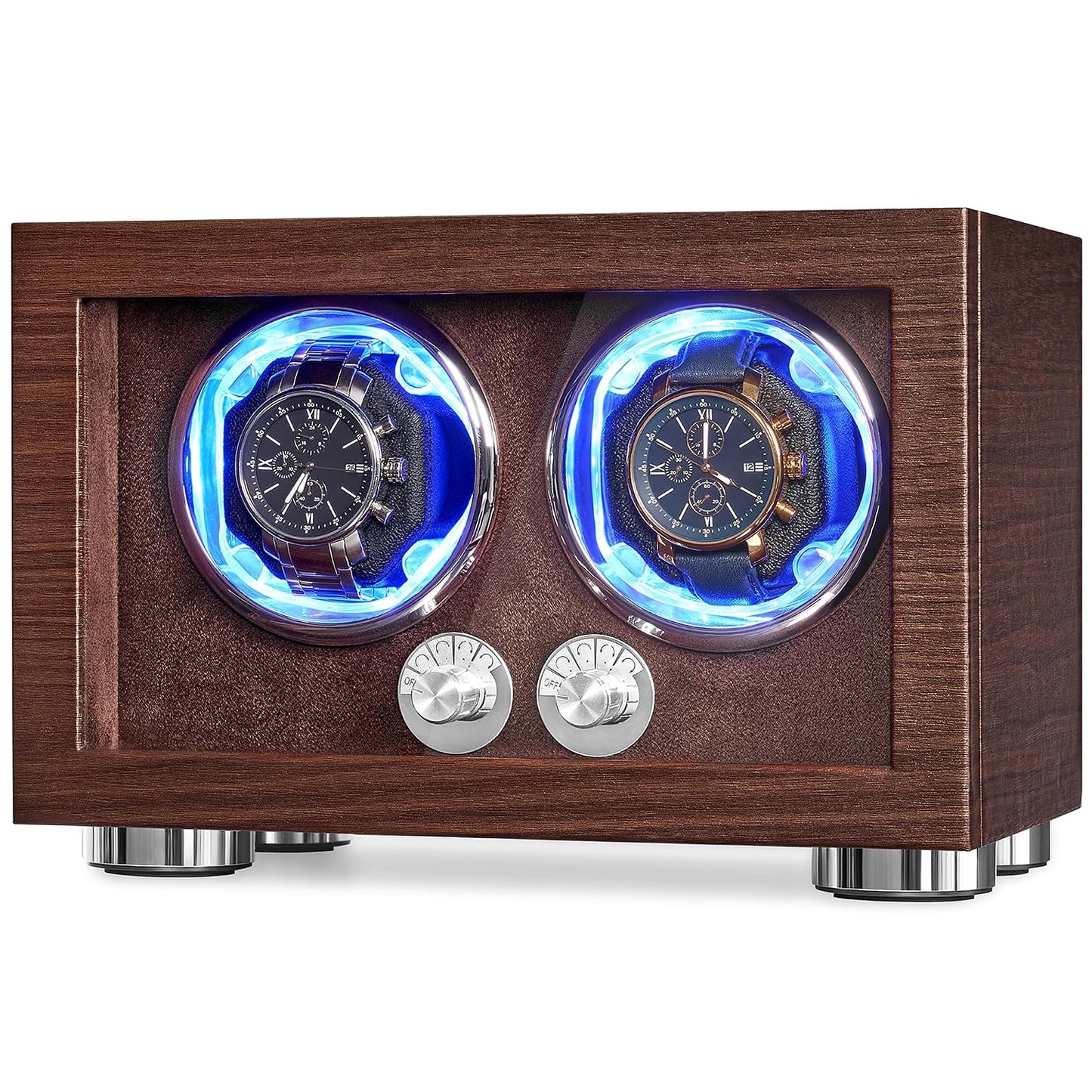 ANWBROAD Double Automatic Watch Winder, Watch Winder for Automatic Watches | 4 Modes, LED Light, Rotating Watch Box with Super Quiet Motor with Type-C Adapter, Dual Watch Winder Box (Brown), UJWW004M