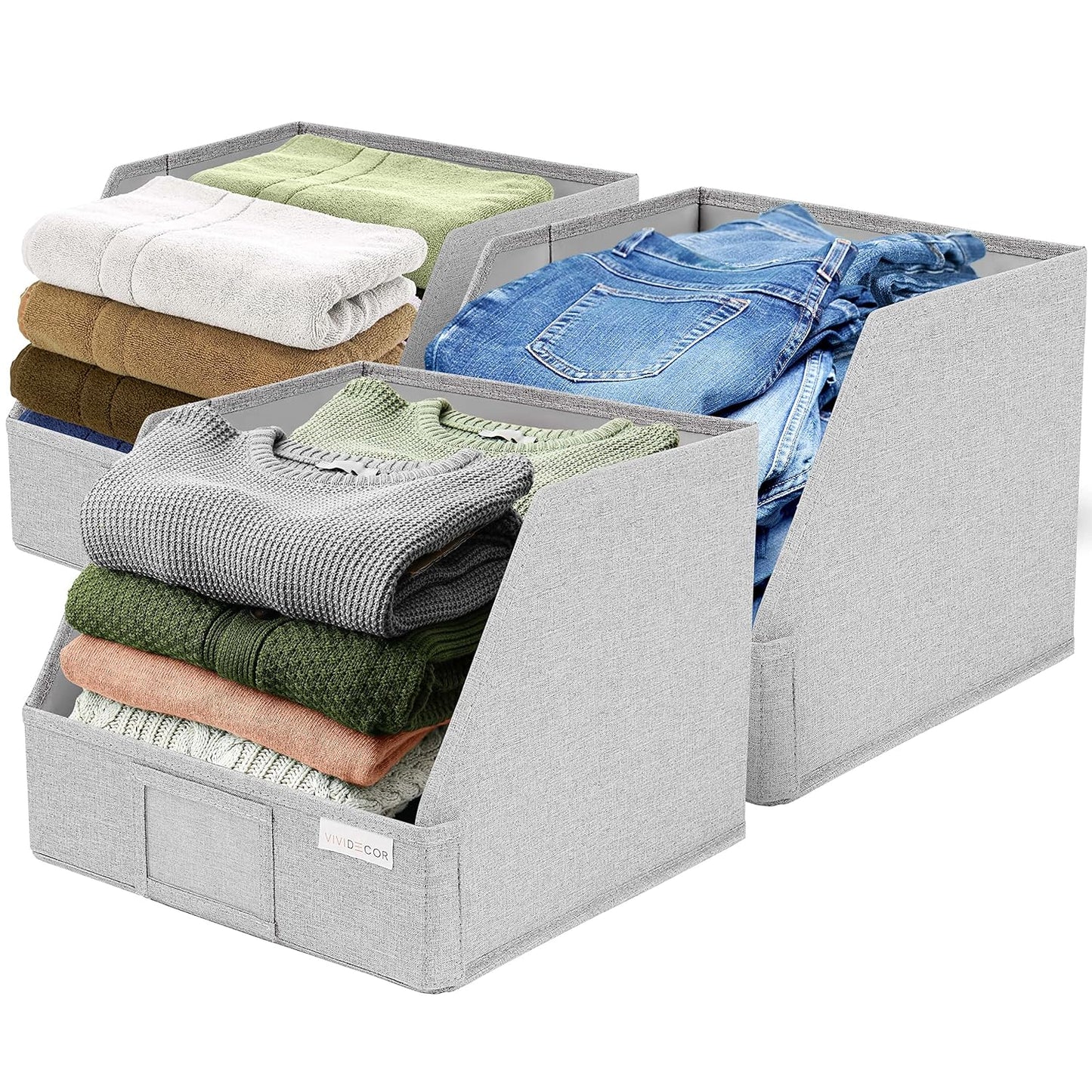 Trapezoid Closet Shelf Organizer, Baskets for Organizing, Storage Baskets for Shelves, Cubbies Storage Bins for Clothes, 3 Pack, Light Gray