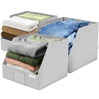 Trapezoid Closet Shelf Organizer, Baskets for Organizing, Storage Baskets for Shelves, Cubbies Storage Bins for Clothes, 3 Pack, Light Gray