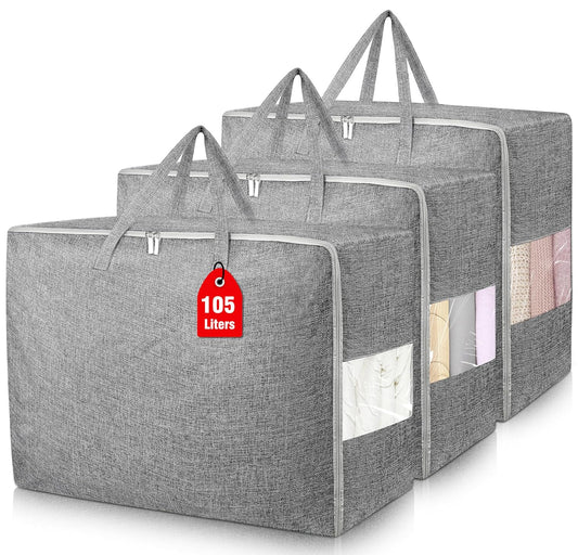 105L Extra Large Storage Bags, Folding Moving Comf... (2 Count | Grey | Linen)