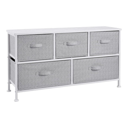 Amazon Basics Extra Wide Fabric 5-Drawer Storage Organizer Unit for Bedroom Closet, White