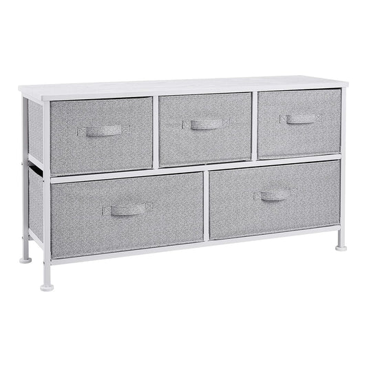 Amazon Basics Extra Wide Fabric 5-Drawer Storage Organizer Unit for Bedroom Closet, White