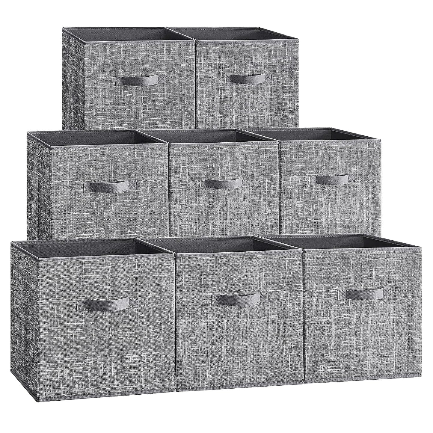 SONGMICS Storage Cubes, 13 x 13 x 13 Inches Non-Woven Fabric Bins with Double Handles, Set of 8, Closet Organizers for Shelves, Foldable, for Clothes, Cattail Gray UROB833G01