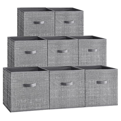 SONGMICS Storage Cubes, 13 x 13 x 13 Inches Non-Woven Fabric Bins with Double Handles, Set of 8, Closet Organizers for Shelves, Foldable, for Clothes, Cattail Gray UROB833G01
