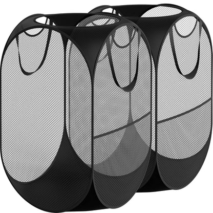 Simple Houseware Mesh Pop-Up Laundry Hamper with Side Pocket, 2 Pack, Black