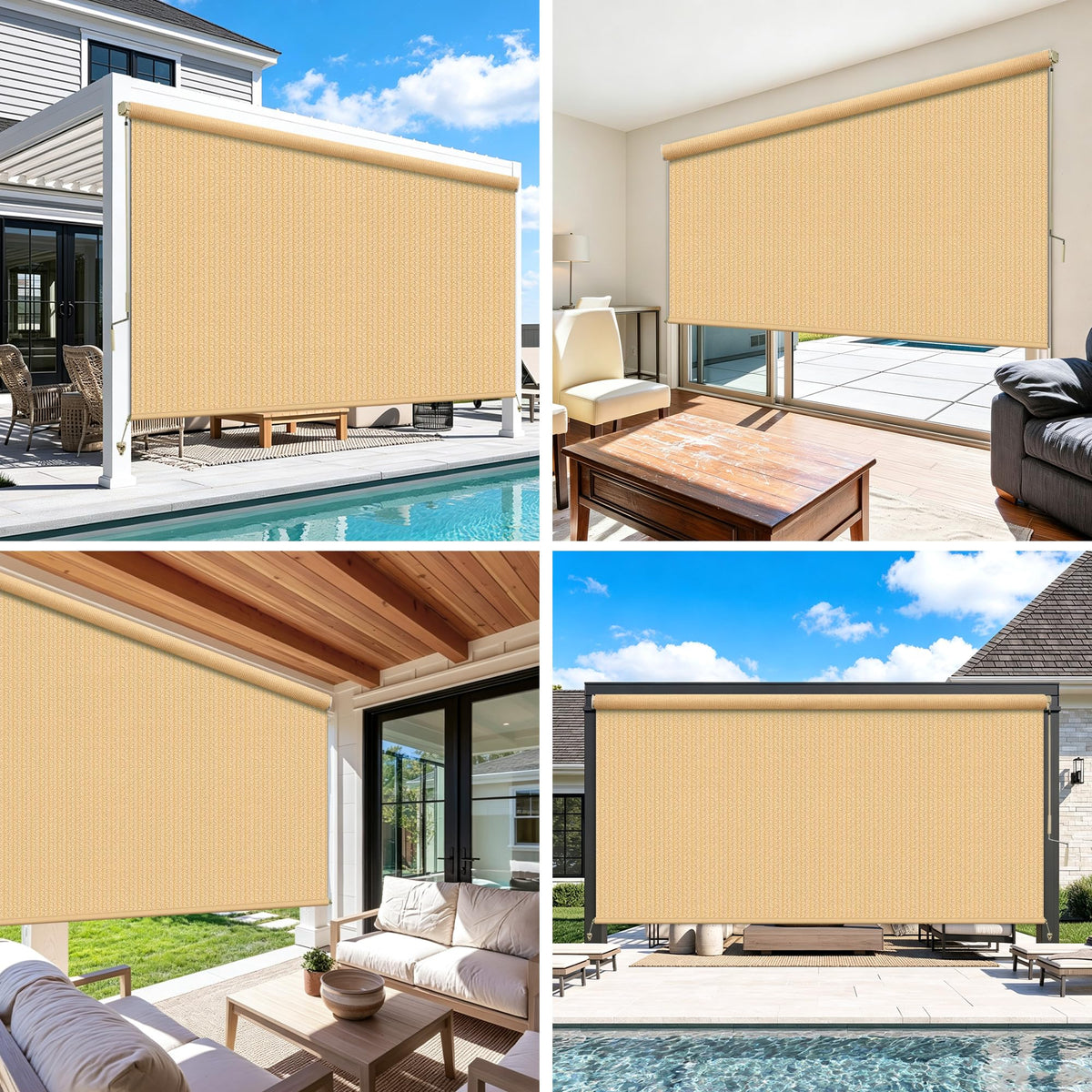 Custom Size Outdoor Roller Shades for Patio (Sesame / Custom Size)