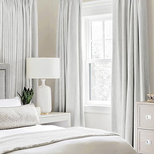 100% Blackout Linen Curtains for Bedroom 52x72 Inch Heathered White (Heathered White / 52"W x 72"L (Pack of 2))