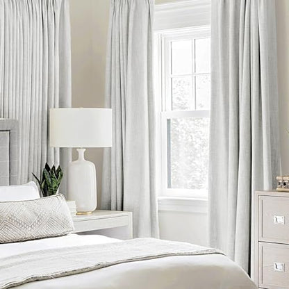 100% Blackout Linen Curtains for Bedroom 52x72 Inch Heathered White (Heathered White / 52"W x 72"L (Pack of 2))