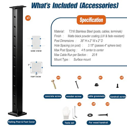 36" Level Cable Railing Post System Kit