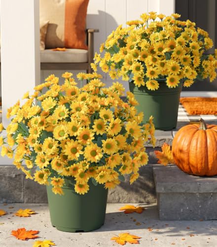 Artificial Mums for Outdoors Fall Decor (A-yellow / 10.6 inch)