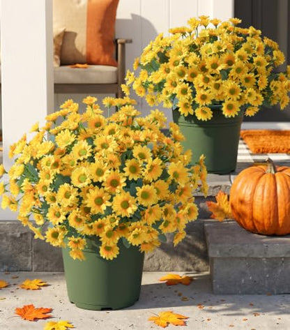 Artificial Mums for Outdoors Fall Decor (A-yellow / 10.6 inch)