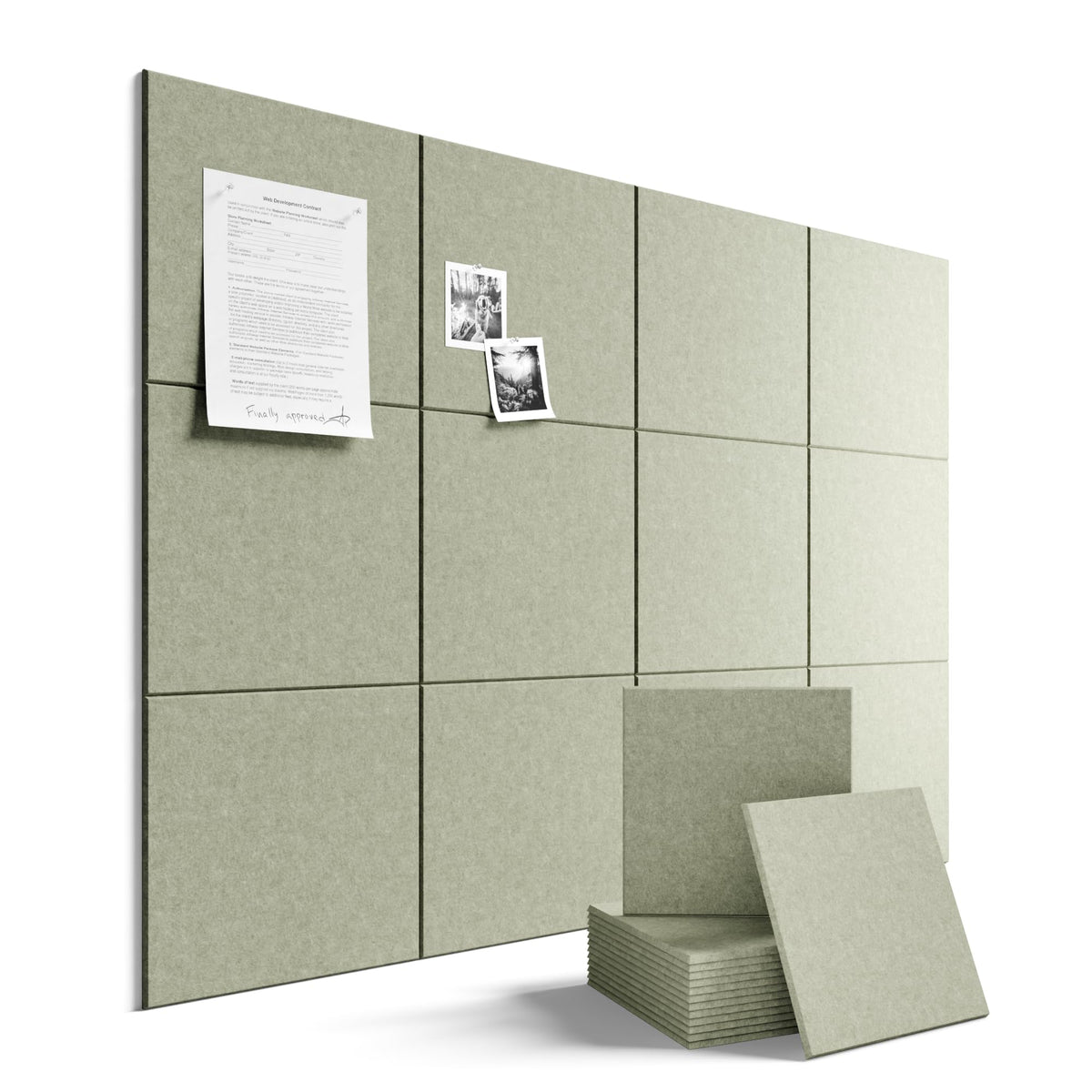 Felt Bulletin Board & Cork Board Alternative 36'' x 24'' (Sage-1 / Solid tile 12-pack)