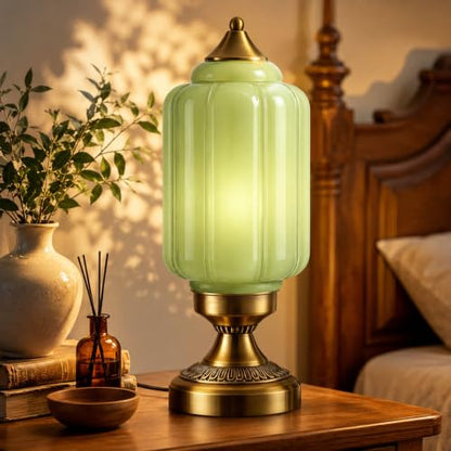 Vintage Brass Table Lamp with Glass Shade