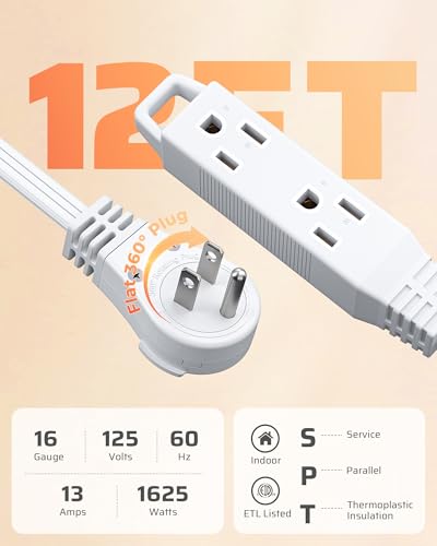 360° Rotating Flat Plug Extension Cord