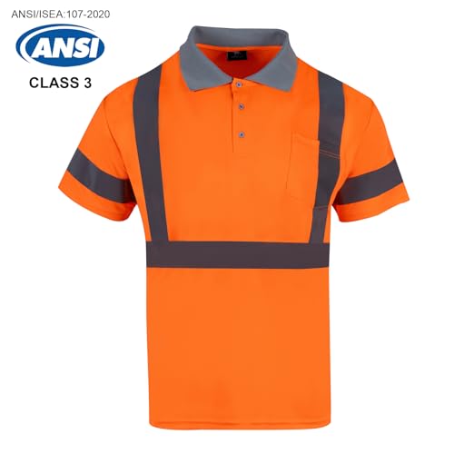 3pcs Hi Vis Polo Shirts for Men Reflective ANSI Class 2 Safety High Visibility Construction Work T Shirts