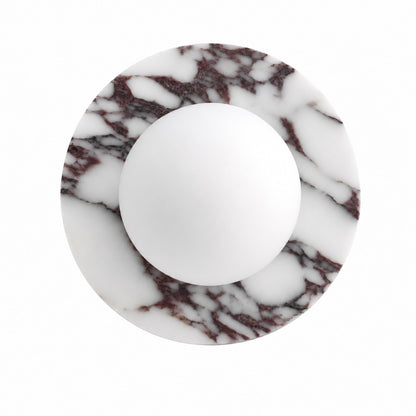 7.9 Inch Natural Alabaster Wall Sconce Milk Glass Globe G9 Hardwired Light (Calacatta Viola)