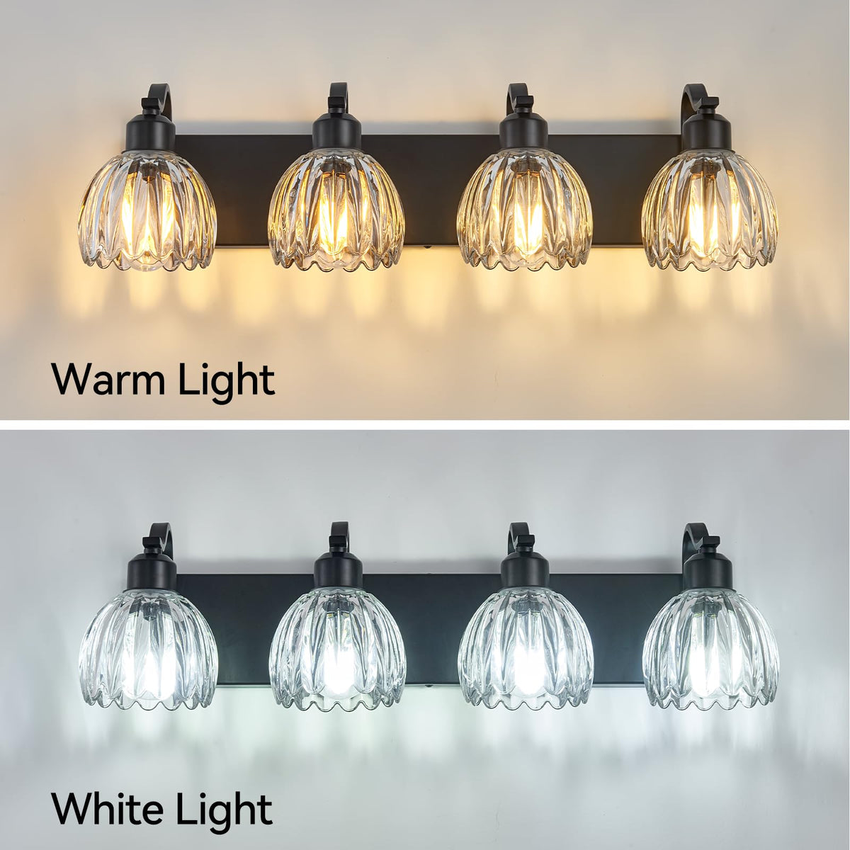 Black Vanity Lights for Bathroom with Clear Tulip Glass Shade (Black - Tulip Clear / 4-light)
