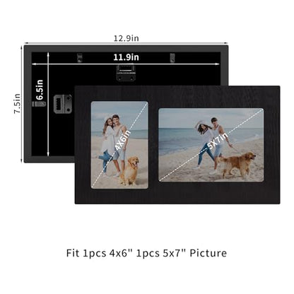 4x6 and 5x7 Collage Picture Frame (Rustic Black / 7.5x13in (1Pack))