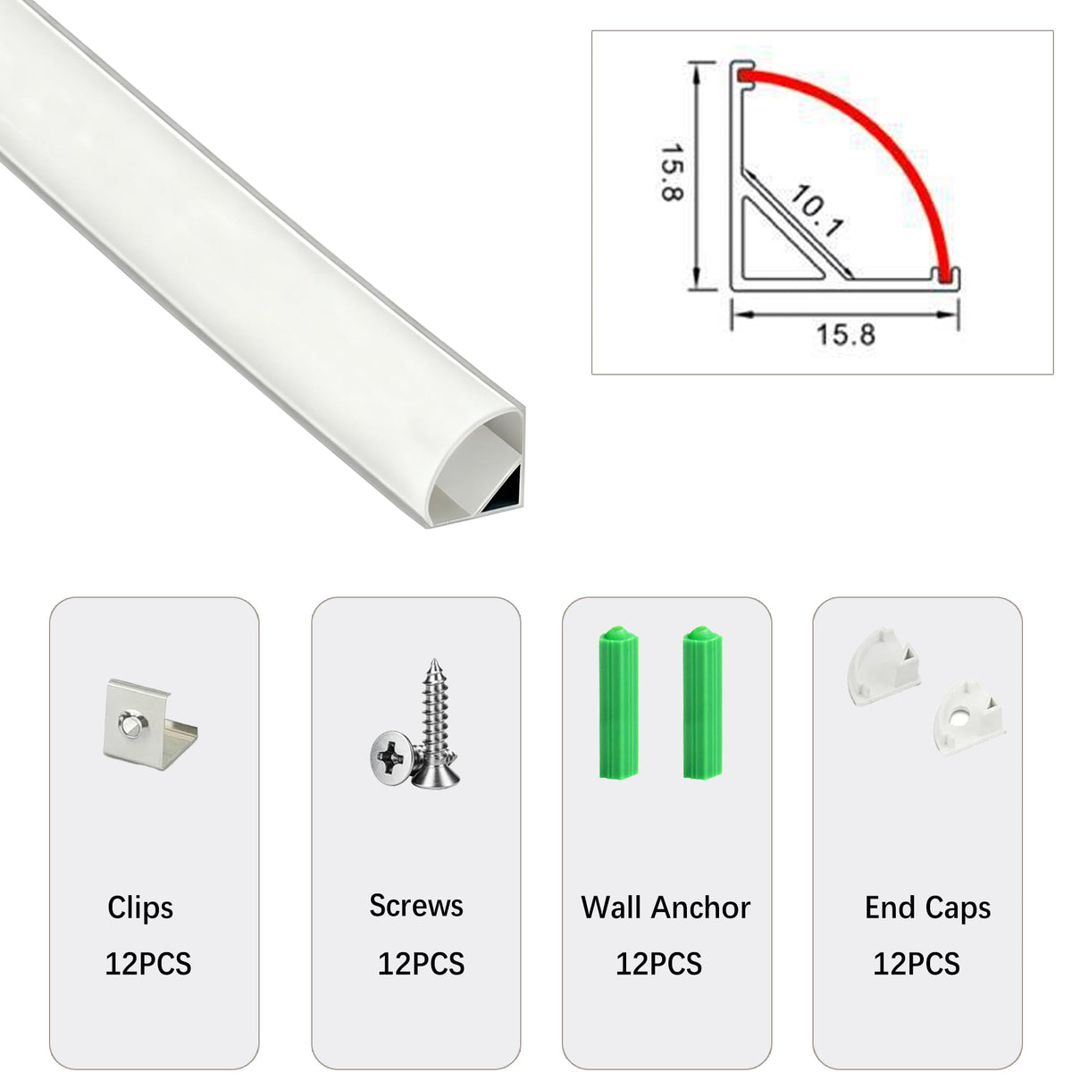 V Shape LED Strip Channel Aluminum 3.28ft with Diffuser 6Pack (Black / White)