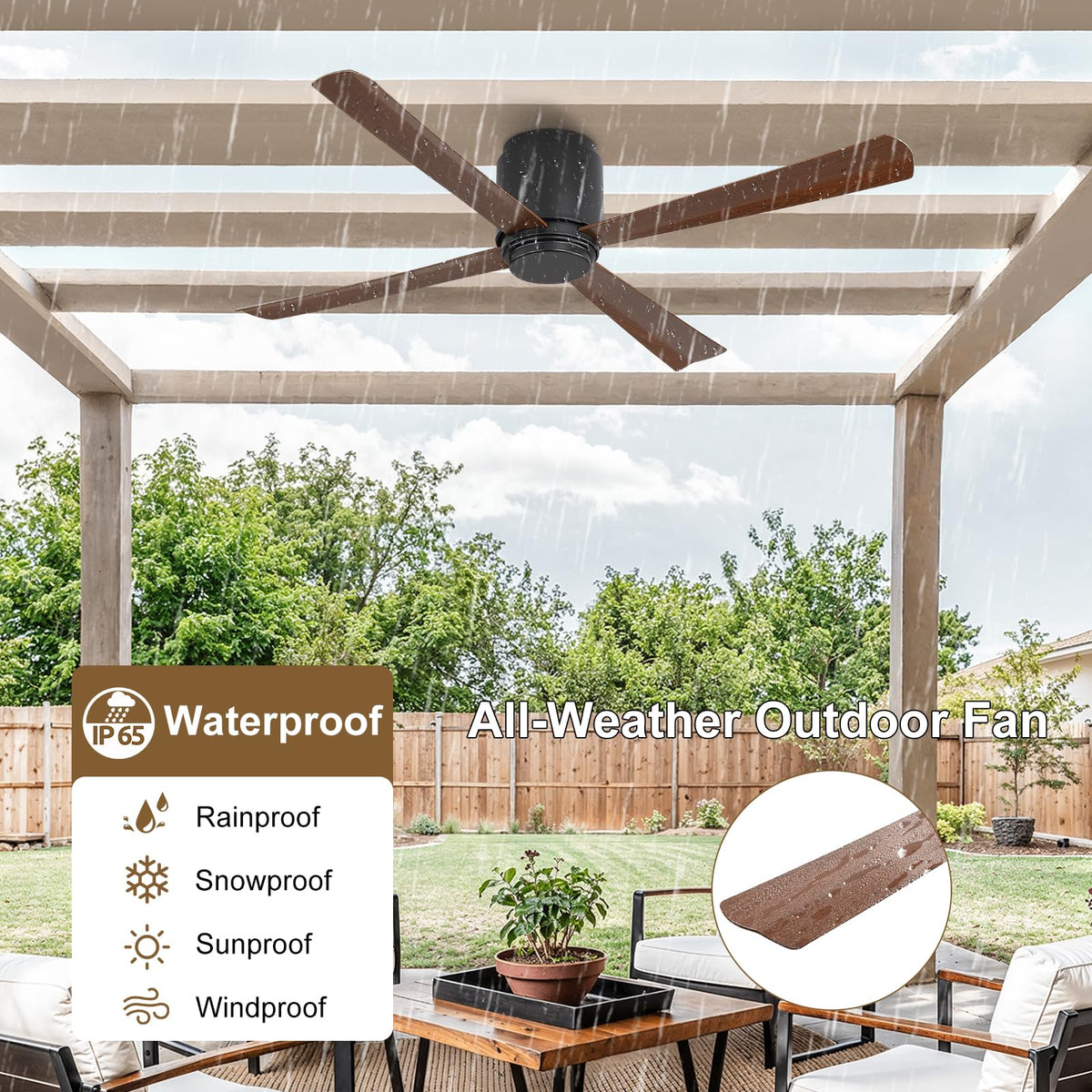 54 Inch Wet Rated Ceiling Fan without Light (Black and Walnut / 54")