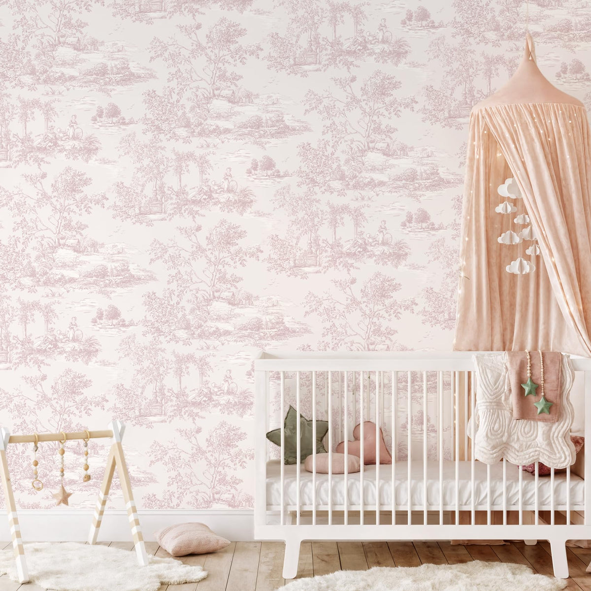 Peel and Stick Wallpaper Vintage Wallpaper Pink Removable Wall Paper Toile Self (Pink / 17.3" x 196.8")