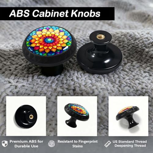 4 Pack Boho Colorful Mandala Cabinet Knobs for Kitchen Bathroom