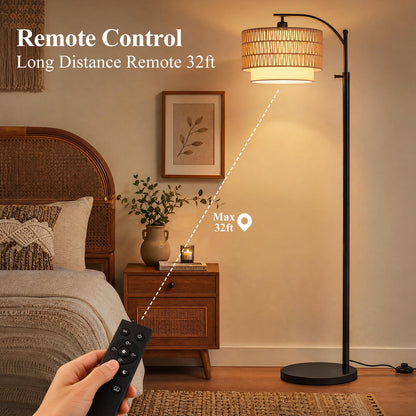 Boho Floor Lamp For Living Room With 3 Color Temperature and Remote (Beige Black)