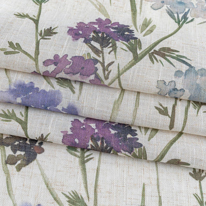 Floor to Ceiling Linen Floral Curtains 108 Inch Length 2 Panels Semi Sheer Light Filtering Farmhouse Flower Printed Window Grommet Drapes for Dining Room (Purple / 52"W x 108"L (Pack of 2))