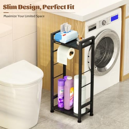 Toilet Paper Holder Stand with Shelf