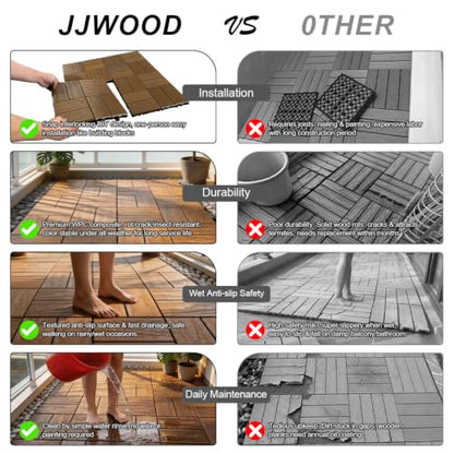 9 Pcs Wood Interlocking Deck Tiles