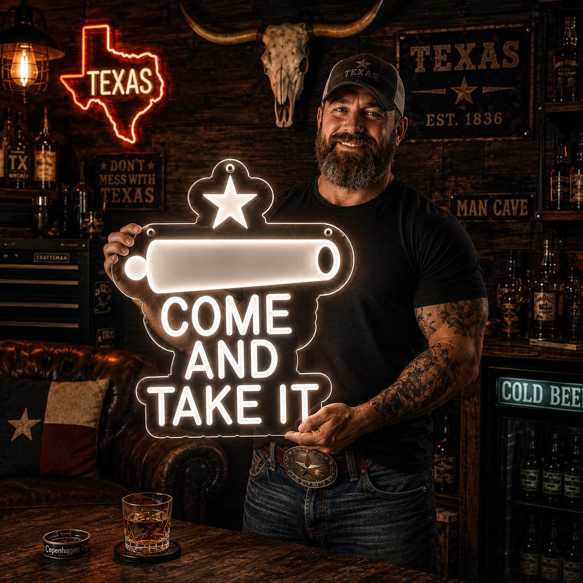 Come and Take It" Neon Sign for Wall Decor (White-Texas)