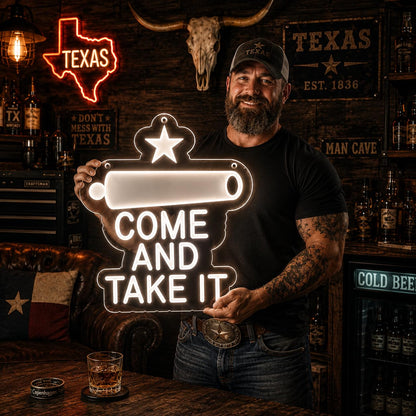 Come and Take It" Neon Sign for Wall Decor (White-Texas)