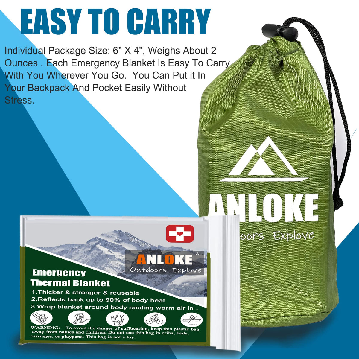 Emergency Blanket Mylar Thermal Blanket (Green-4 Pack)