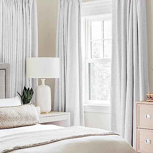 100% Blackout Linen Curtains for Bedroom 52x96 Inches Grayish White (Grayish White / 52"W x 96"L (Pack of 2))