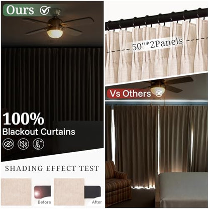 Pinch Pleated Blackout Linen Drapes 96 Inches Long 2 Panels (Linen / 50"W x 96"L (Pack of 2))